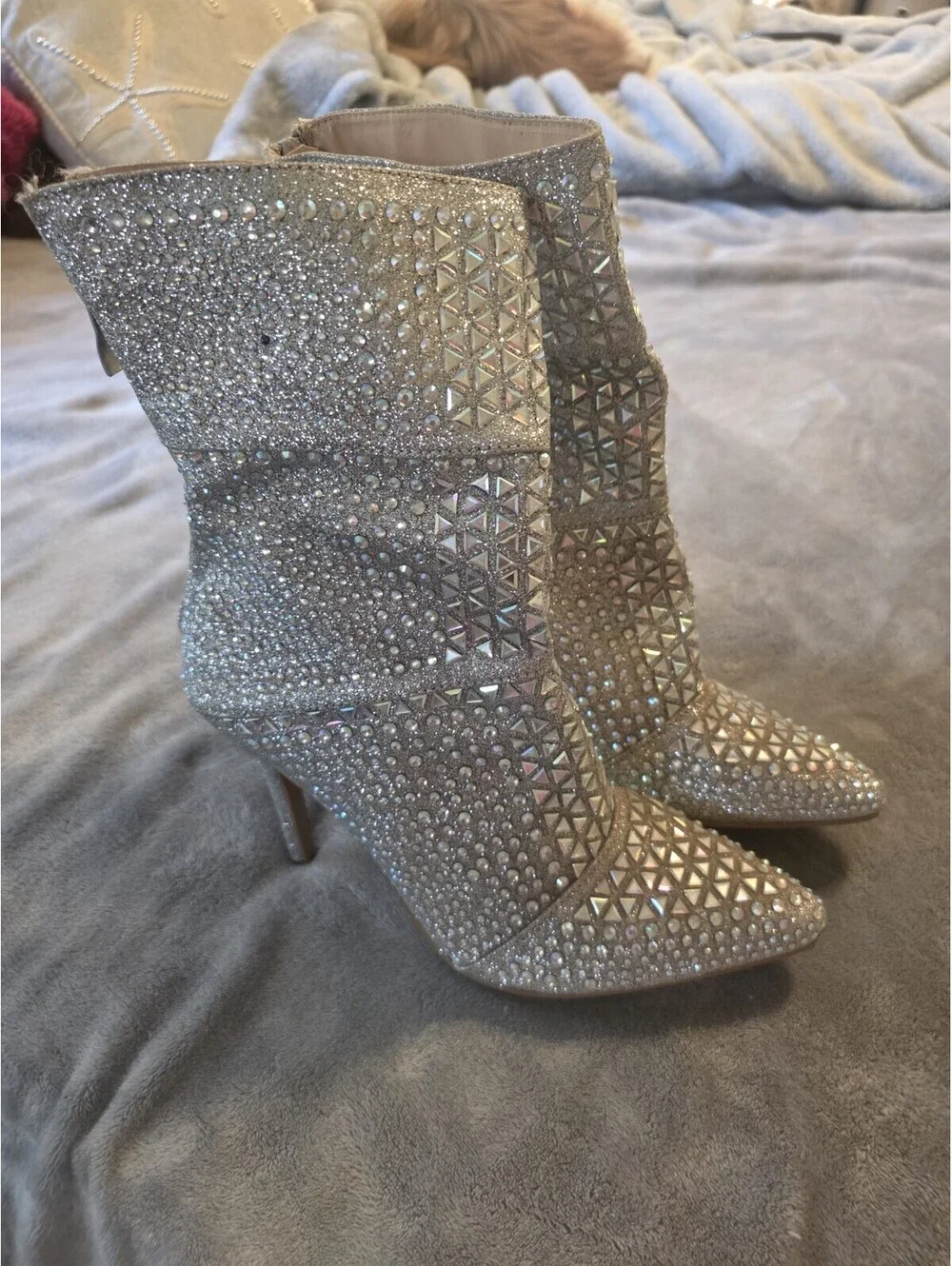 Forever Women's Silver Rhinestone High Heel Boots, Style No: EVENT-98, Size 6 SH